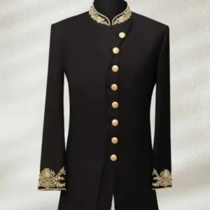Luxury Black Sherwani with Gold Embroidery – SHMD-003