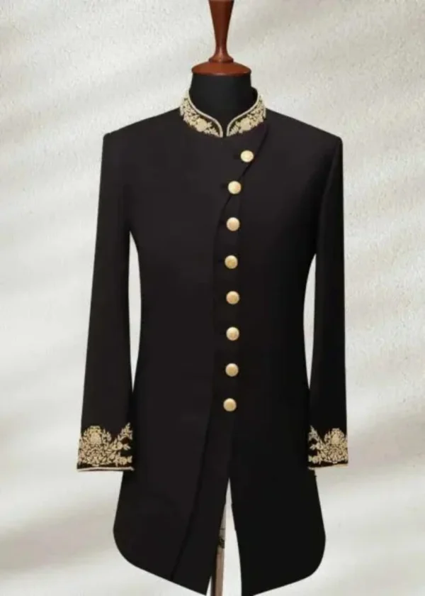 Luxury Black Sherwani with Gold Embroidery – SHMD-003