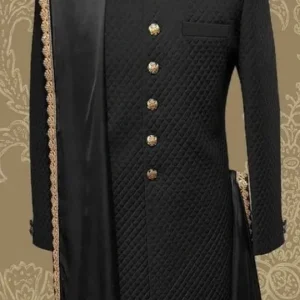 Black Sherwani with Embellished Dupatta