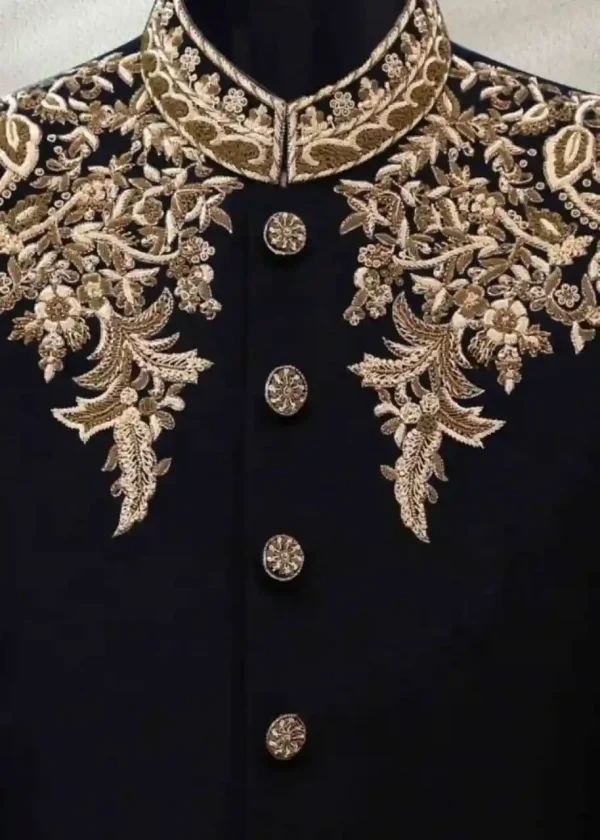 Black Sherwani with Gold Embroidery – SHMD-005 - Image 2
