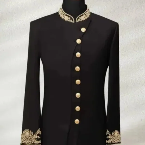 Luxury Black Sherwani with Gold Embroidery – SHMD-003