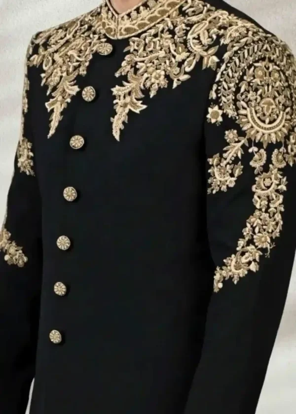 Black Sherwani with Gold Embroidery – SHMD-005 - Image 3