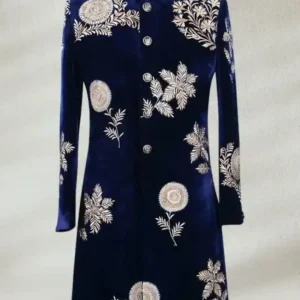 Royal Blue Velvet Embroidered Sherwani