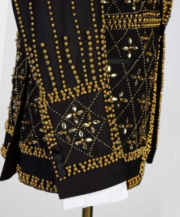 Royal Marquis Gold Beaded Black Tuxedo – TXMD-035 - Image 2