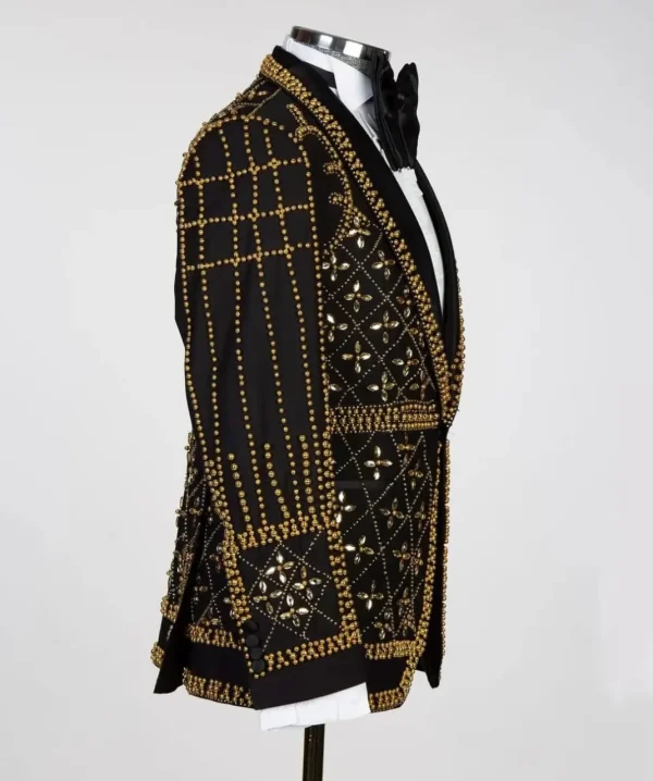 Royal Marquis Gold Beaded Black Tuxedo – TXMD-035 - Image 3