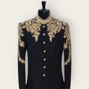 Royal Grandeur Gold Embroidered Black Sherwani