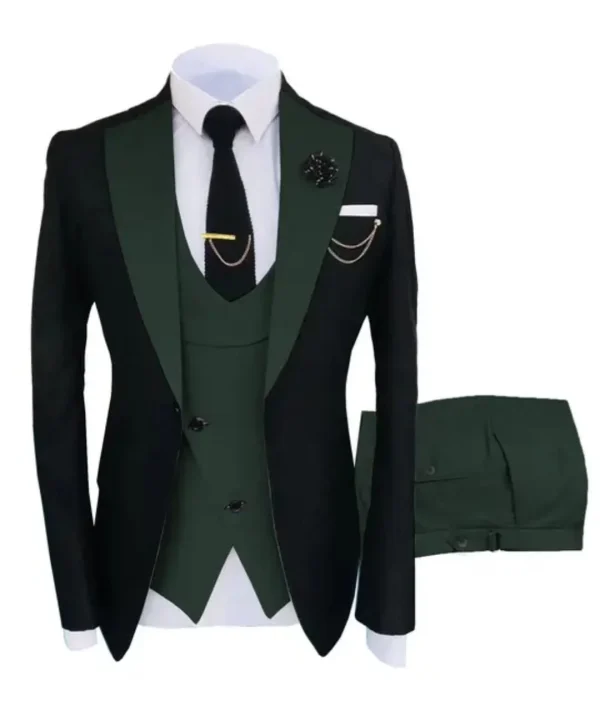 Forest Shadow Black and Emerald Shawl Lapel Three-Piece Suit