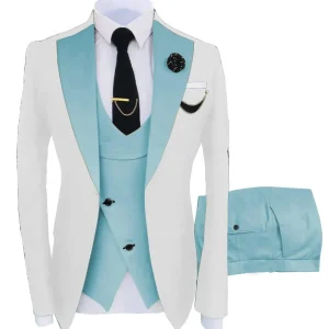 Sky Serenity White and Light Blue Lapel Three-Piece Suit