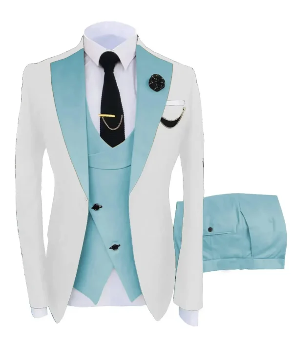 Sky Serenity White and Light Blue Lapel Three-Piece Suit