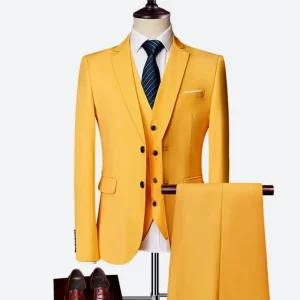 Solar Burst Yellow Slim Fit Three-Piece Suit