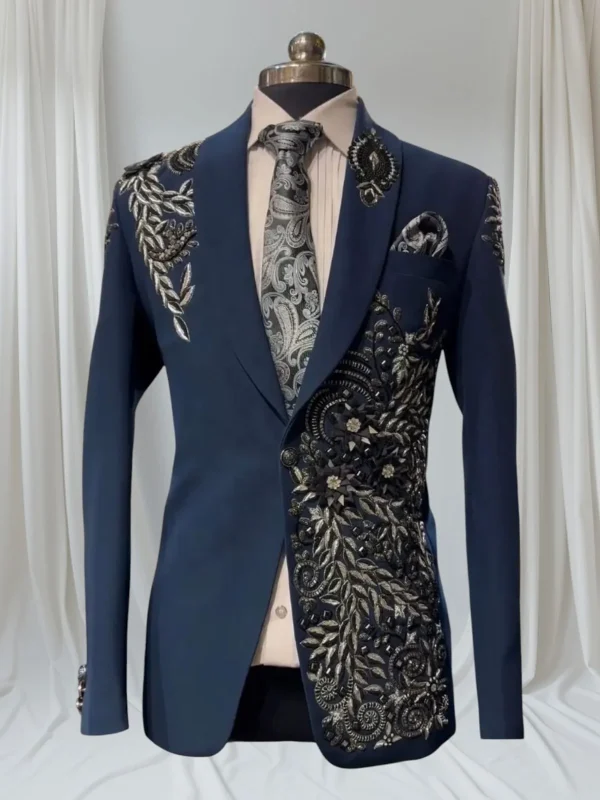 Azure Filigree Embroidered Dinner Jacket