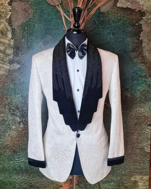 Ivory Opulence Beaded Lapel Dinner Jacket