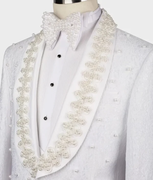 Ivory Pearl Embellished Tuxedo Jacket – TJMD-012 - Image 2