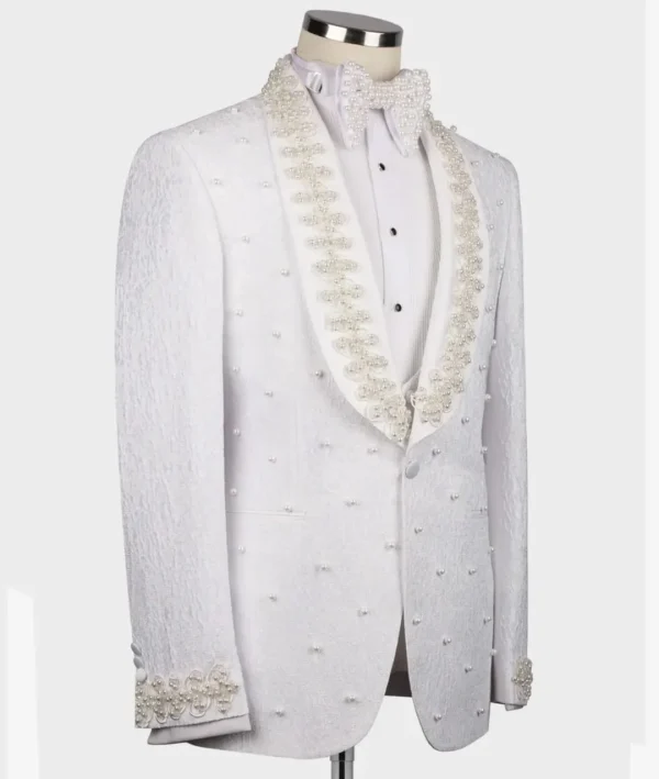 Ivory Pearl Embellished Tuxedo Jacket – TJMD-012 - Image 3