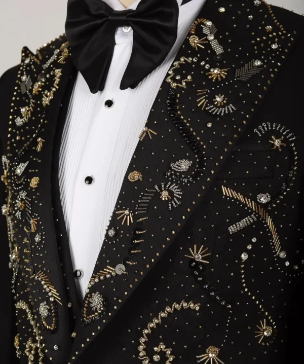 Midnight Galaxy Gold Beaded Tuxedo Jacket – TJMD-013 - Image 2