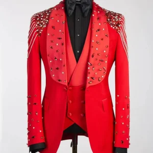 Inferno Burst Crystal Embellished Red Tuxedo