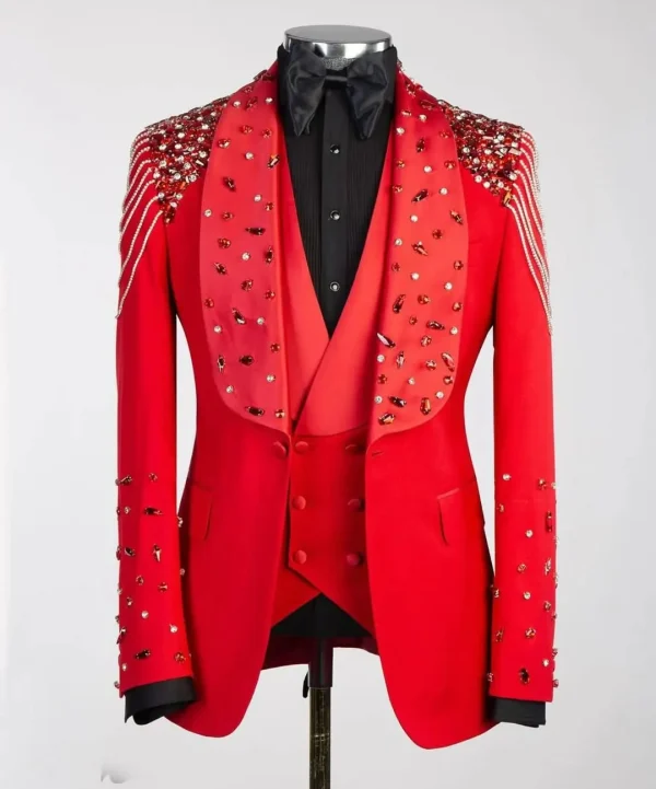 Inferno Burst Crystal Embellished Red Tuxedo