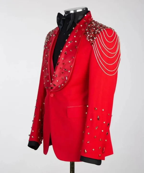 Inferno Burst Crystal Embellished Red Tuxedo – TXMD-047 - Image 2