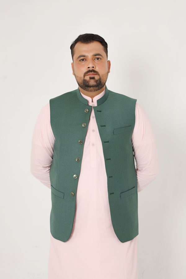 Men Designers Forest Green Tropical & Cool Wool Waistcoat
