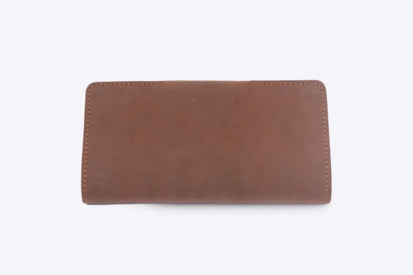 Tan Leather Long Wallet with Snap Closure