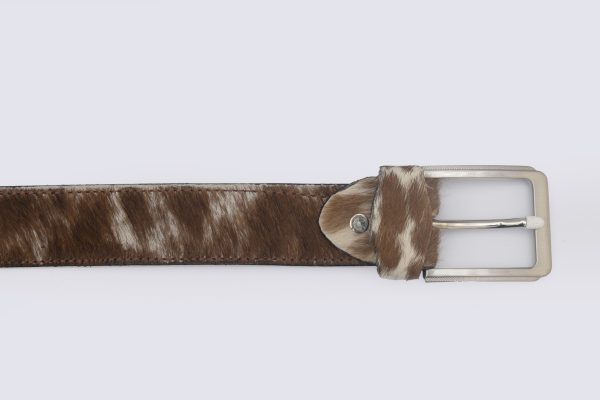 Brown & White Cowhide Leather Belt