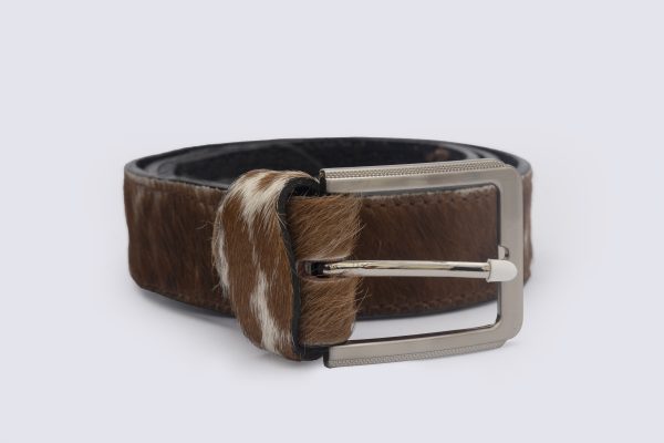 Men Designers Brown & White Cowhide Leather Belt – MDB-05 - Image 3