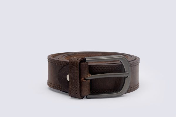 Men Designers Rustic Brown Leather Belt – MDB-03 - Image 2