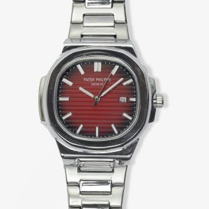 Men Designers Horizon: Silver-Tone Watch with Radiant Red Dial – MDW-05