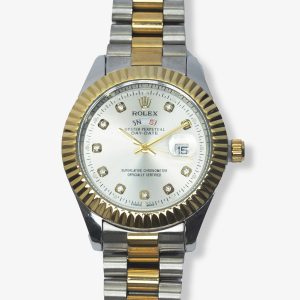 Two-Tone Royal: Fluted Bezel Watch with Diamond Accents