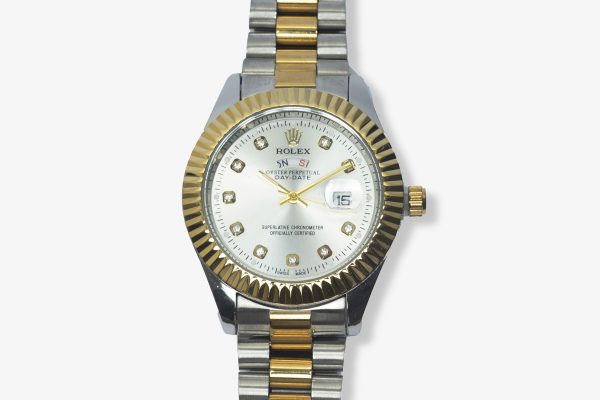 Two-Tone Royal: Fluted Bezel Watch with Diamond Accents