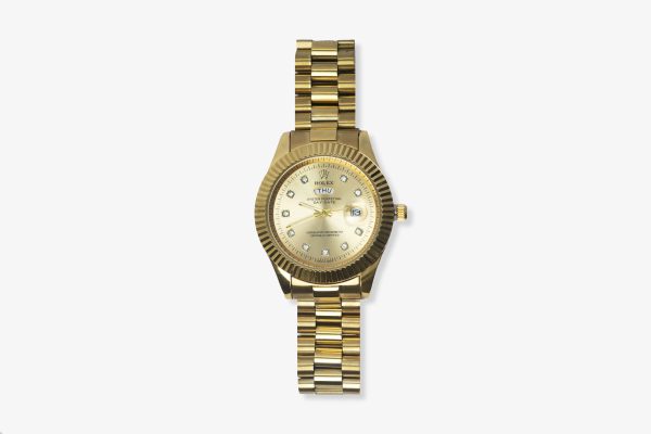 Men Designers Regal Gold-Tone Fluted Bezel Watch – MDW-02 - Image 2