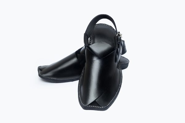 Handcrafted Premium Leather Peshawari Chappal - Black (MDPC-006) - Image 2
