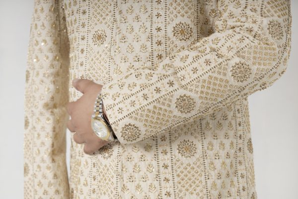 Regal Ivory Embroidered Jamawar Sherwani-SHMD-015 - Image 5