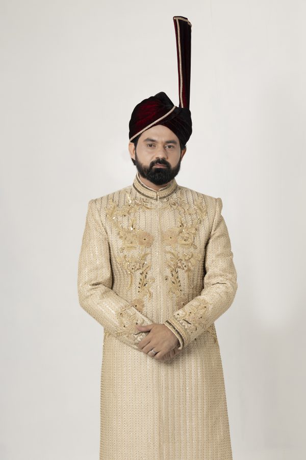 Regal Ivory Embroidered Sherwani with Matching Khussa SHMD-016 - Image 2
