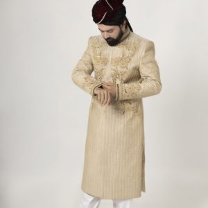 Regal Ivory Embroidered Sherwani with Matching Khussa