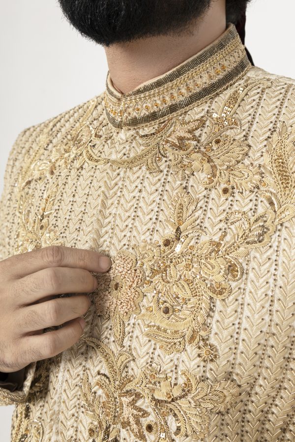 Regal Ivory Embroidered Sherwani with Matching Khussa SHMD-016 - Image 3