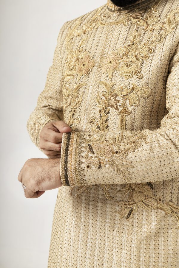 Regal Ivory Embroidered Sherwani with Matching Khussa SHMD-016 - Image 4