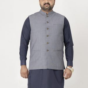 Grey Textured Tropical & Cool Wool Waistcoat