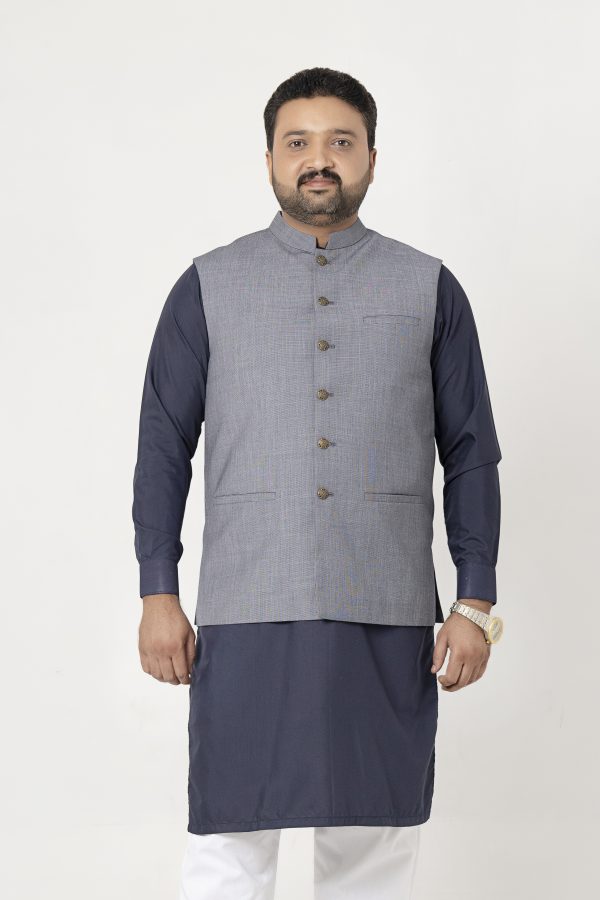 Grey Textured Tropical & Cool Wool Waistcoat