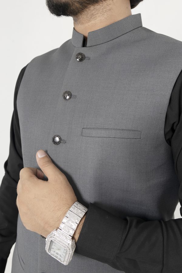 Solid Grey Tropical & Cool Wool Waistcoat