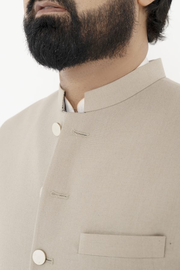 Men Designers Beige Tropical & Cool Wool Waistcoat - Image 3
